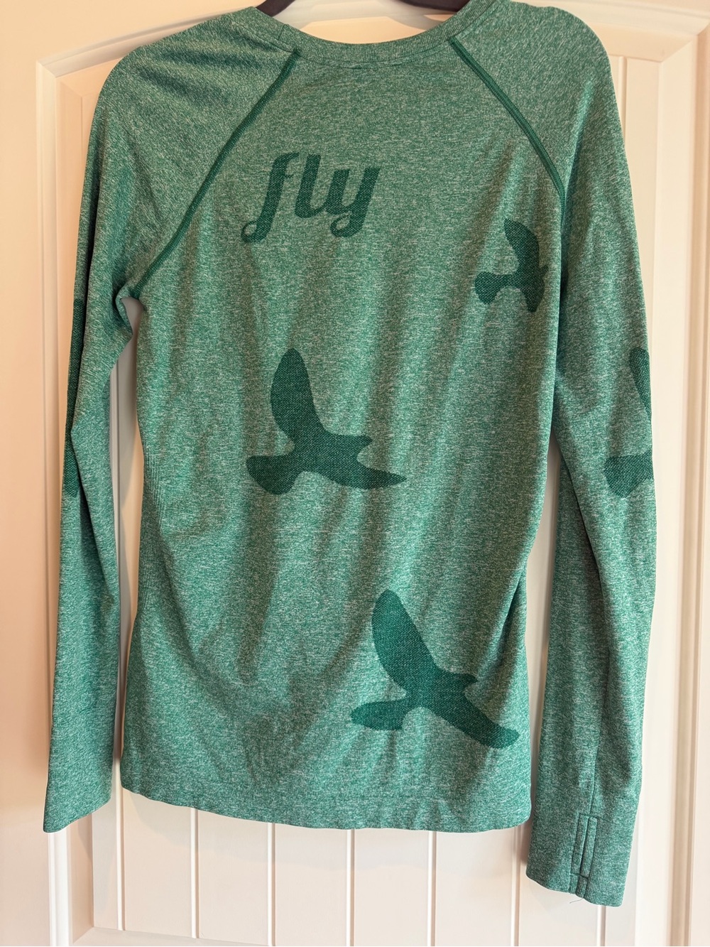 Green Oiselle Long Sleeve Flyte Running Top with Bird Print Large - Picture 3 of 8